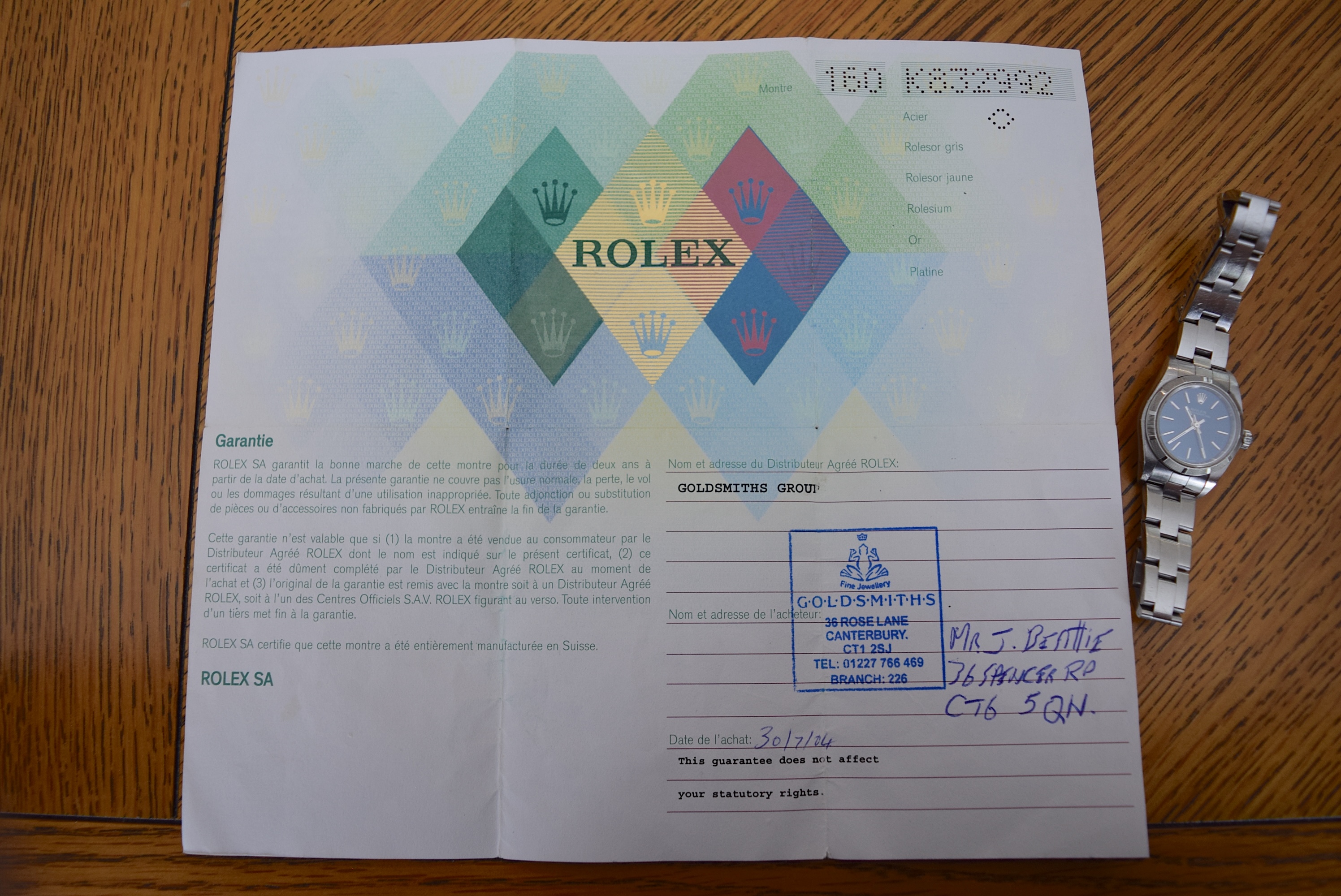 2004 ROLEX OYSTER PERPETUAL REF. 76030 (ORIGINAL BLUE DIAL) WITH CERTIFICATE - Image 11 of 14