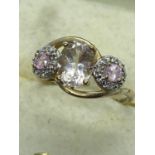UNUSUAL 10ct YELLOW GOLD TOURMALINE AND PINK SAPPHIRE RING APPROX. SIZE O