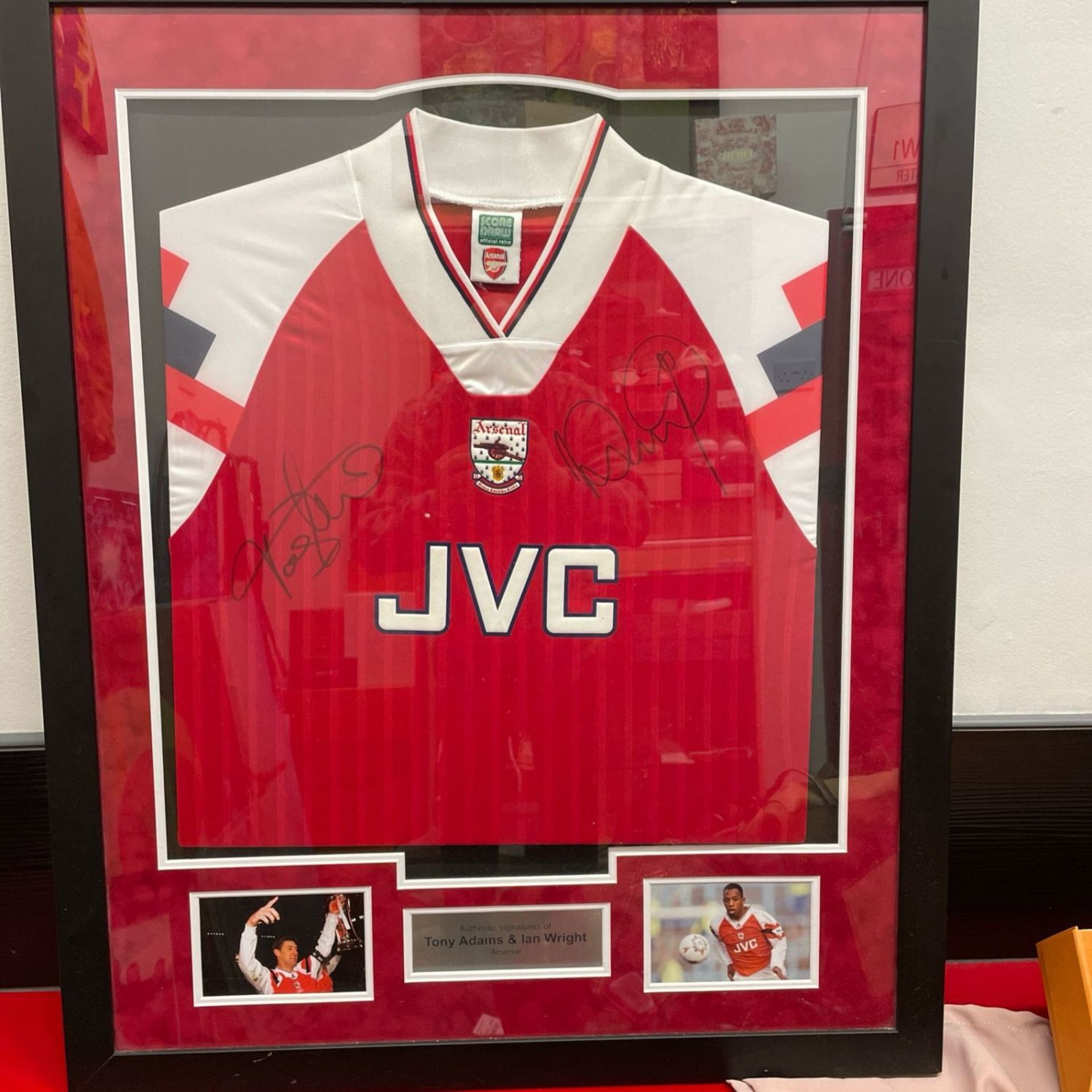 Framed Ian wright and tony Adams signed Arsenal shirt