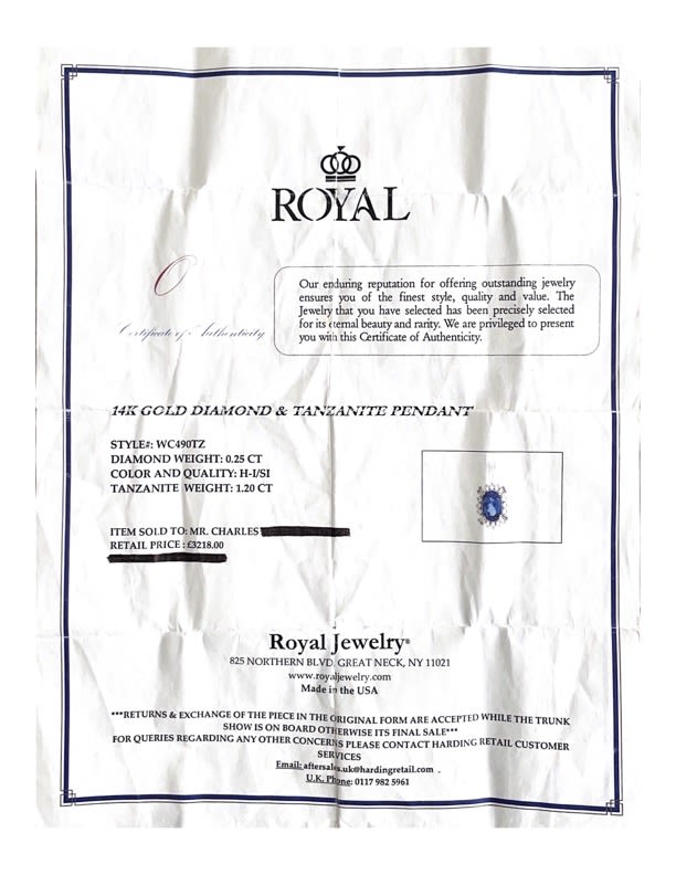 14ct WHITE GOLD - (1.45CT) 'STUNNING' TANZANITE & DIAMOND PENDANT with CERTIFICATE - Image 6 of 9