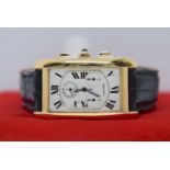 18K GOLD CARTIER TANK AMERICAINE REF. 1730 ON BLACK LEATHER WITH CARTIER SIGNED CLASP