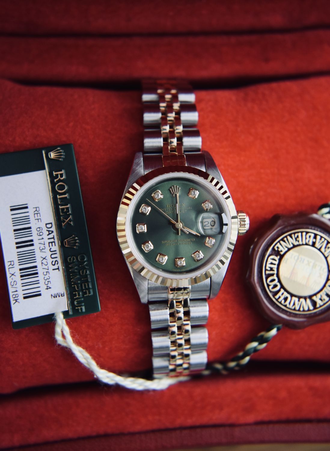 ROLEX DATEJUST """"OLIVE GREEN"""" 18CT YELLOW GOLD/ STEEL DATEJUST REF. 69173 - *FULL SET*