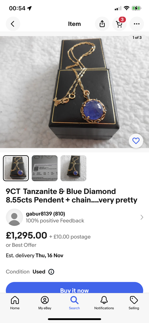 9ct GOLD STUNNING TANZANITE APPROX. 7.00ct AND BLUE DIAMOND PENDANT WITH CHAIN APPROX. LENGTH 16' - Image 2 of 3