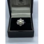 EXQUISITE 14CT WHITE GOLD FRESHWATER PEARL & DIAMOND RING