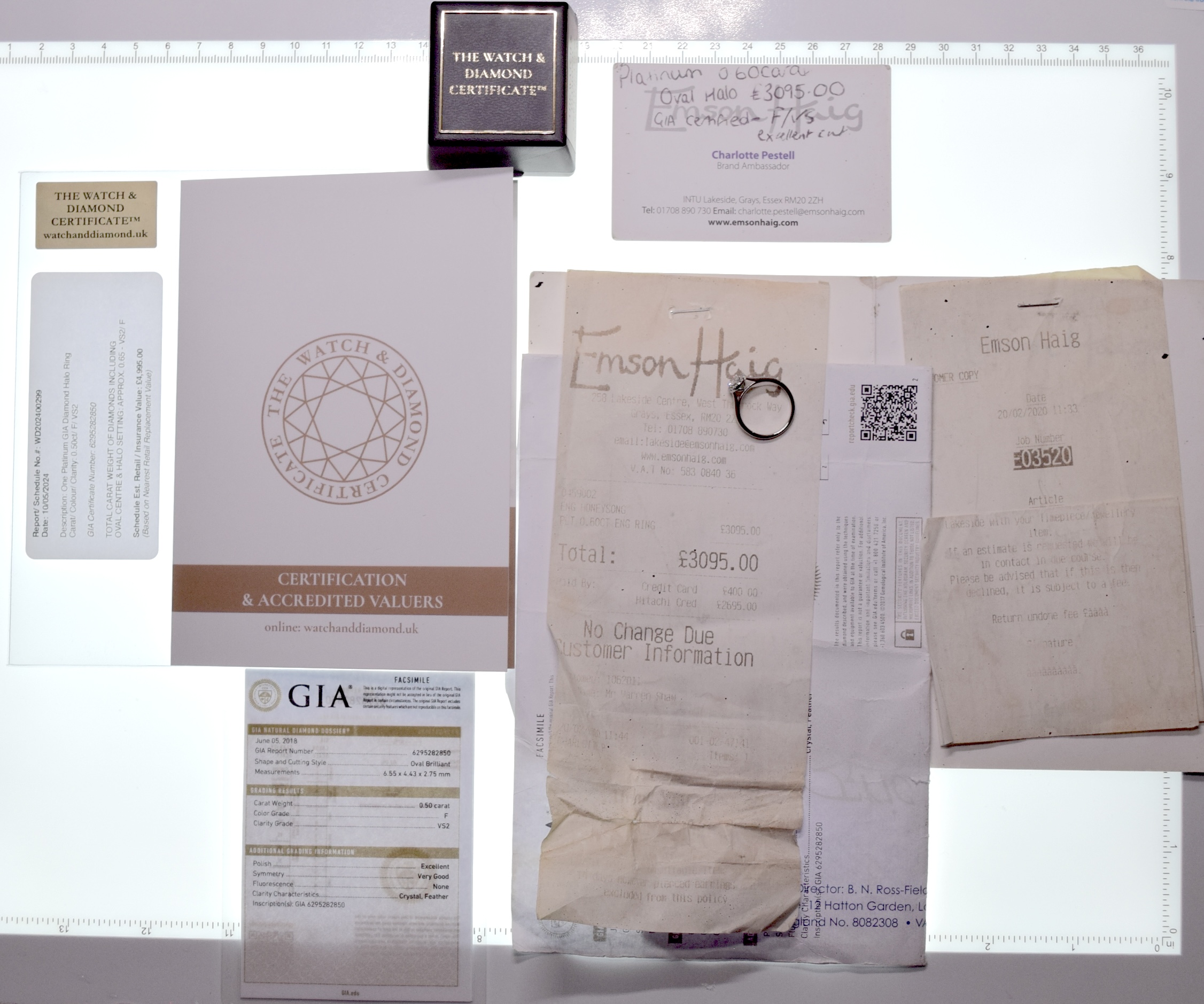 GIA DIAMOND PLATINUM HALO OVAL RING - WITH GIA DIAMOND DOSSIER CERT/ £4,995.00 VALUATION & BOX - Image 11 of 14
