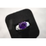 6.00CT AMETHYST & DIAMOND RING in 9CT GOLD - UK SIZE: N1/2
