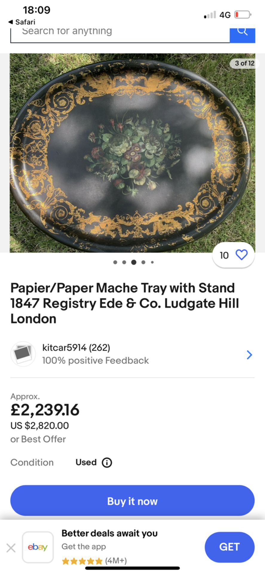 PAPIER / PAPER MACHE TRAY WITH STAND - VICTORIAN - Image 2 of 18