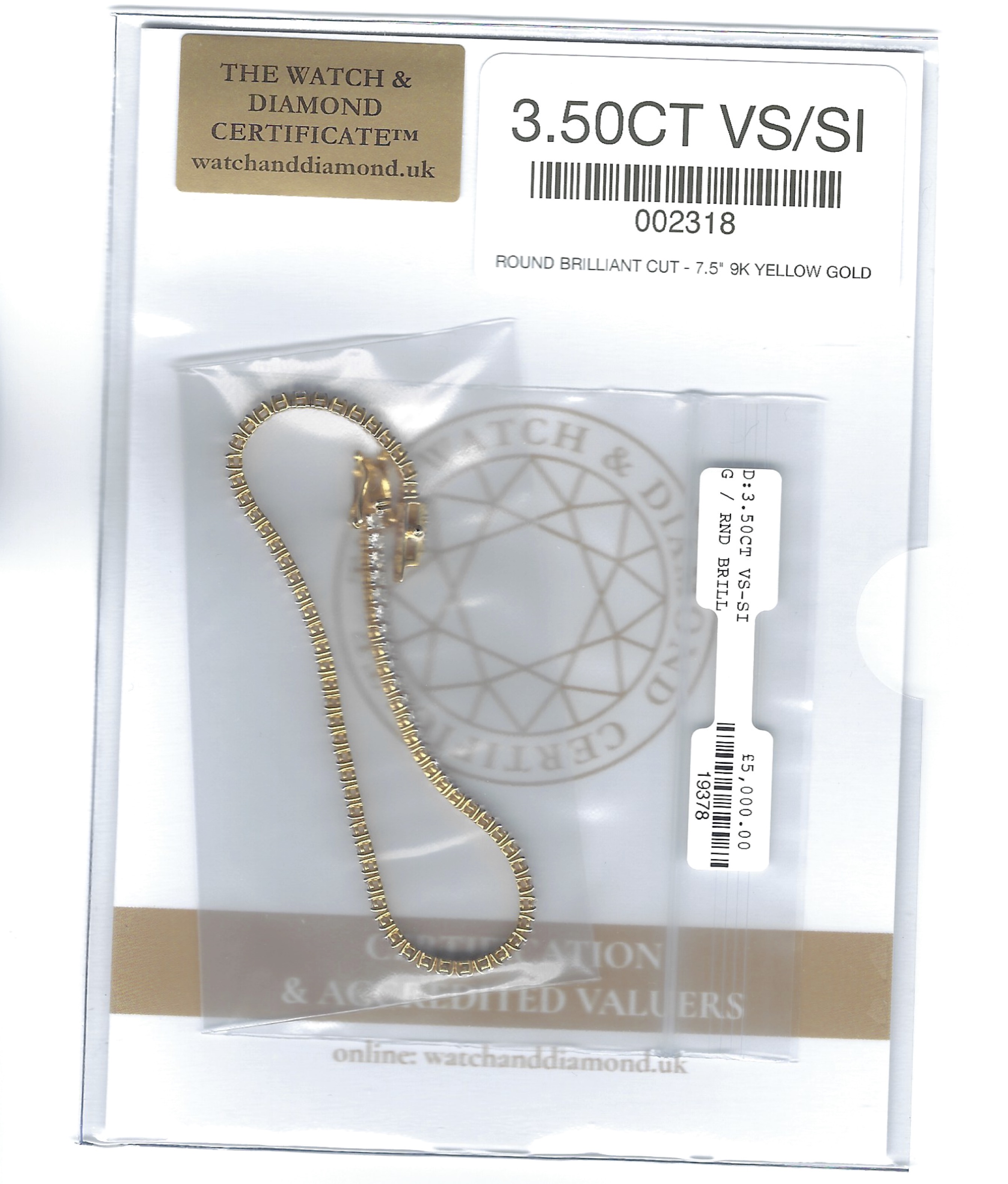 3.50CT DIAMOND TENNIS BRACELET *VS-SI / G* YELLOW GOLD/ BRILLIANT CUT DIAMONDS (£5K CERT VALUE) - Image 7 of 8