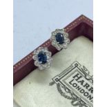 STUNNING BLUE SAPPHIRE AND DIAMOND EARRINGS SET IN 14CT WHITE GOLD