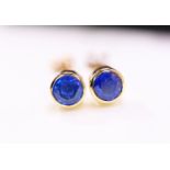 *BEAUTIFUL* 1.30CT BRIGHT BLUE SAPPHIRE STUD EARRINGS SET IN 18K YELLOW GOLD