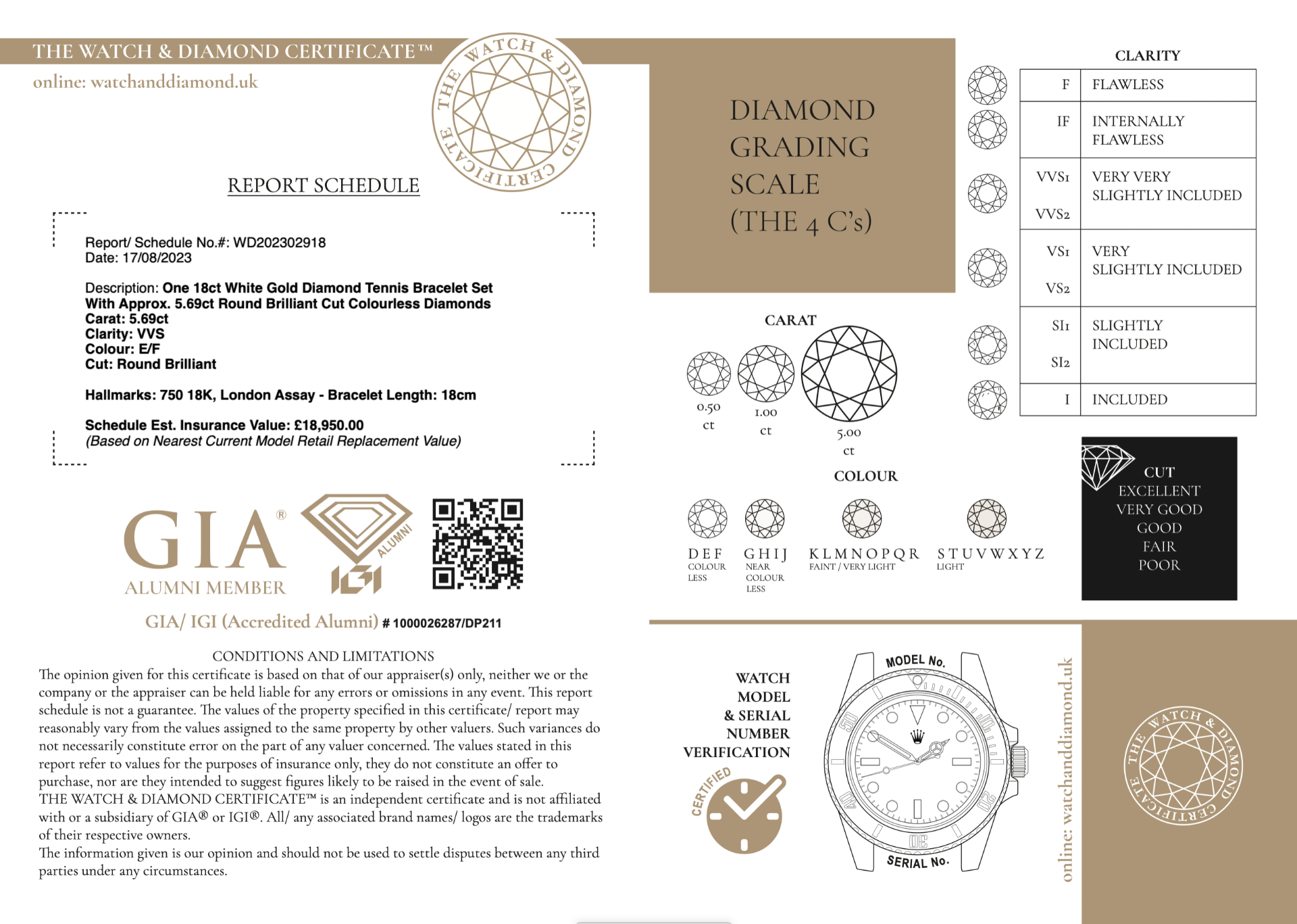 *STUNNING* 5.69CT *VVS/ E-F* DIAMOND BRILLIANT CUT 18CT WHITE GOLD TENNIS BRACELET (£18,950.00 CERT) - Image 3 of 12