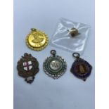 ASSORTED MEDALS INCLUDING FOOTBAL PIANO PLUS LIONS 15 YEARS SERVICE BADGE