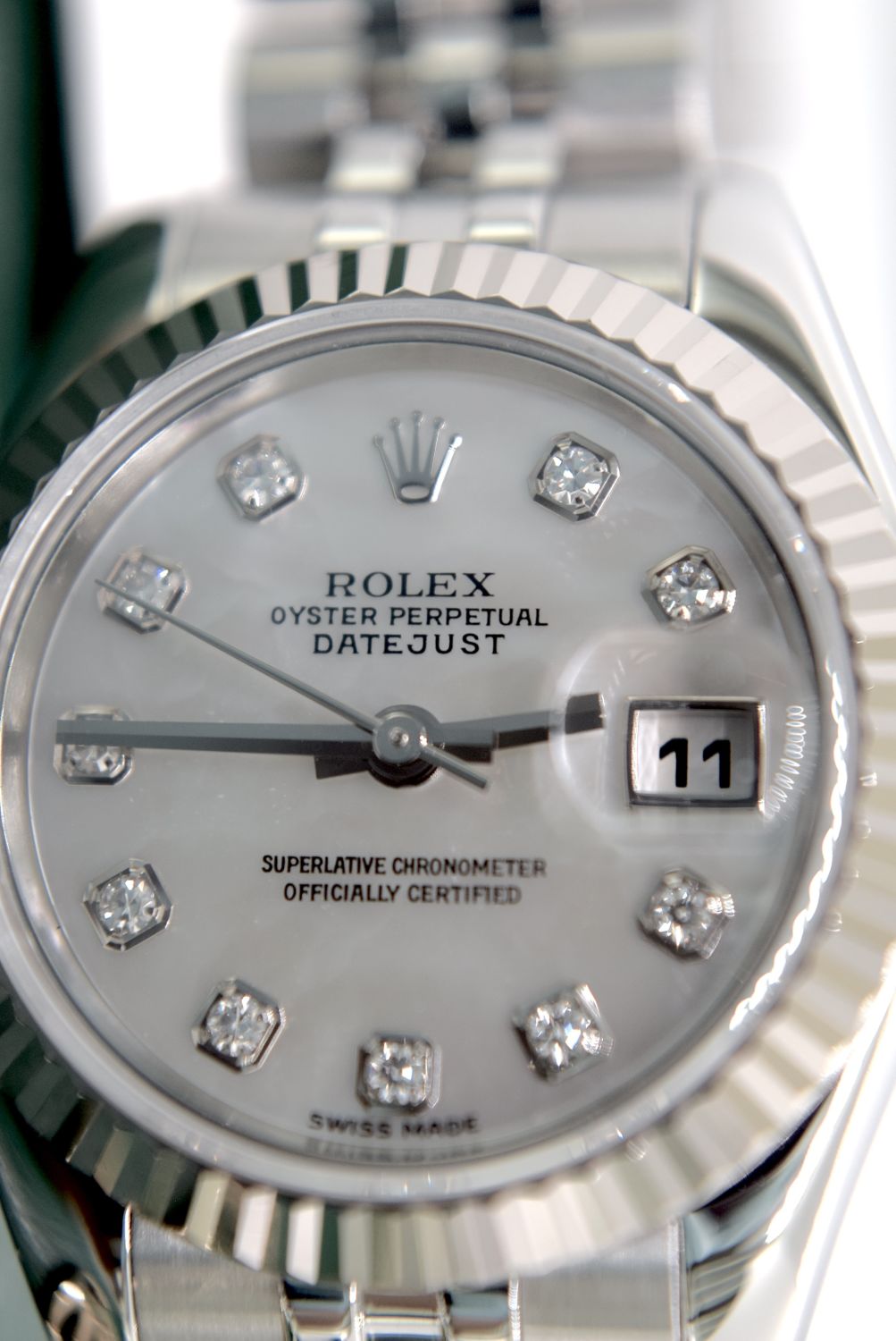 ROLEX DATEJUST REF. 179174 *FULL SET* FACTORY *RARE* WHITE/ SILVER PEARL DIAMOND DIAL - Bild 11 aus 40