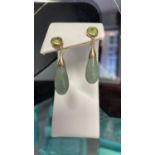 Vintage 9ct drop earrings with jade and peridot