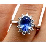 1.19CT STUNNING BLUE SAPPHIRE & DIAMOND HALO RING, (set in '950' PLATINUM)