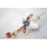 14K GOLD & GEMSTONE BROOCH