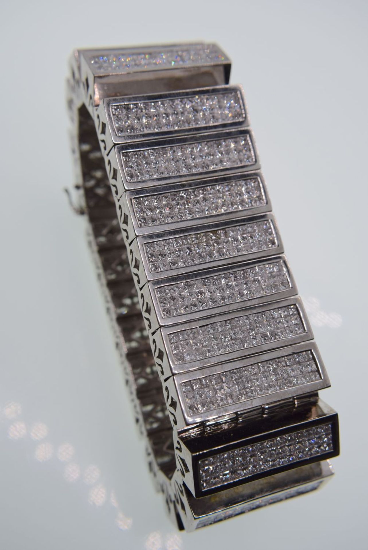 309 GRAM 14CT WHITE GOLD BRACELET SET WITH OVER 50CT PRINCESS CUT VS-VVS DIAMONDS (G-H COLOUR)