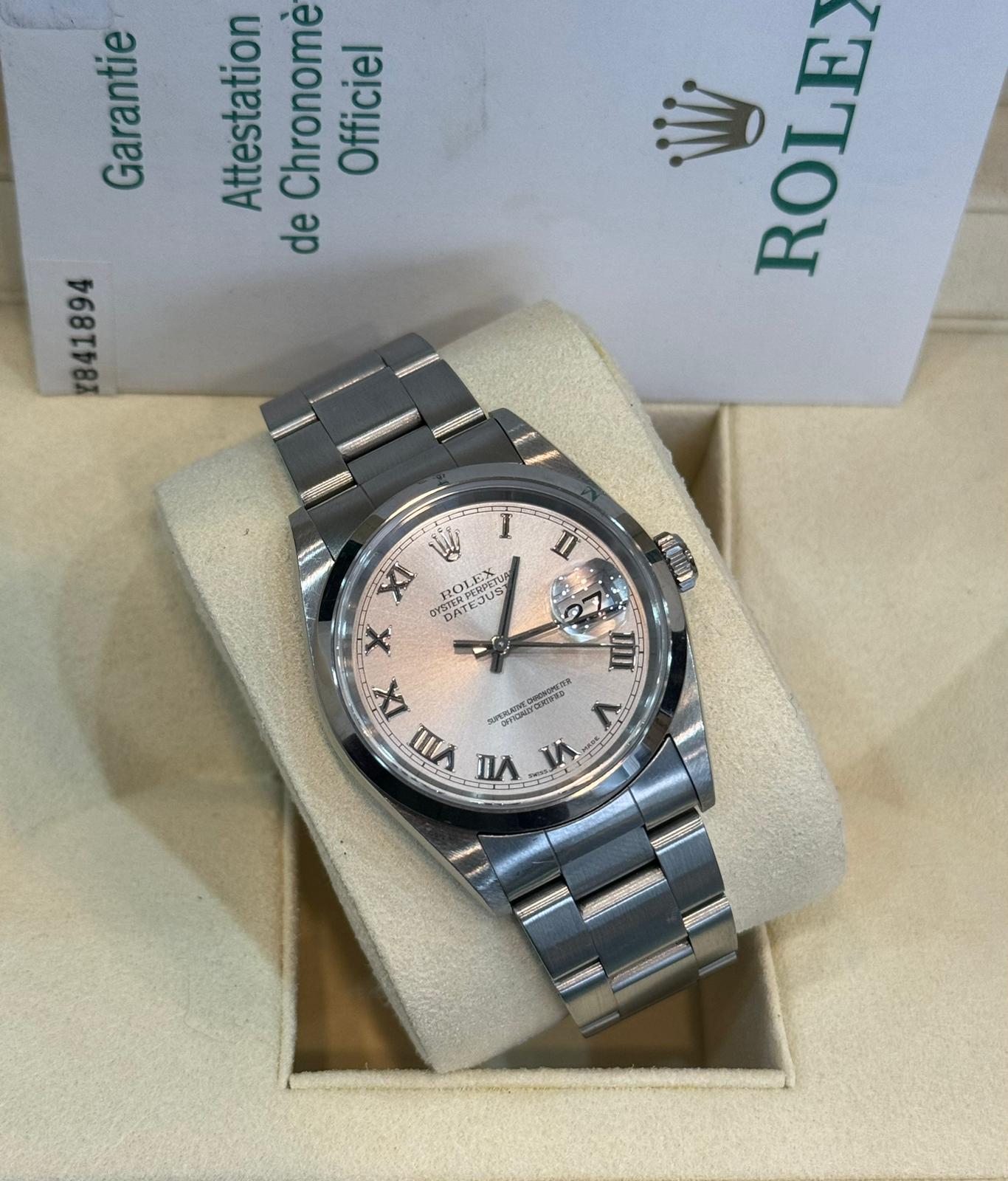ROLEX DATEJUST 36mm STAINLESS STEEL (BOX & PAPERS) SILVER ROMAN NUMERAL DIAL