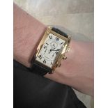 18K GOLD CARTIER TANK AMERICAINE REF. 1730 ON BLACK LEATHER WITH CARTIER SIGNED CLASP