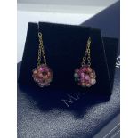 PRETTY MULTI COLOURED GEM SET EARRINGS IN YELLOW METAL