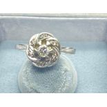 MULTI DIAMOND SET ANTIQUE RING MARKED 750 (TESTED FOR 18ct WHITE GOLD)