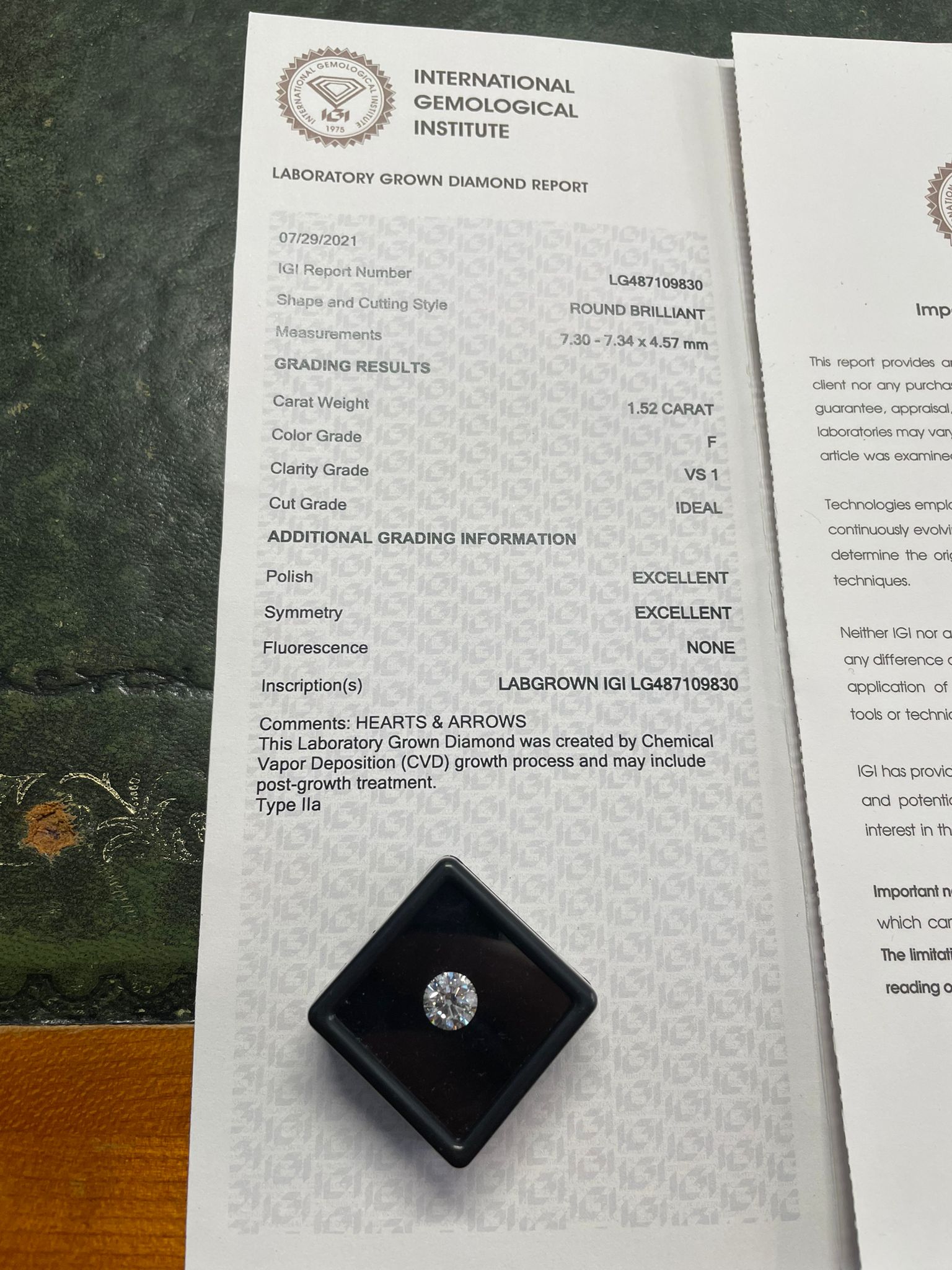 1.52ct F VS1 diamond with cert - Image 3 of 3