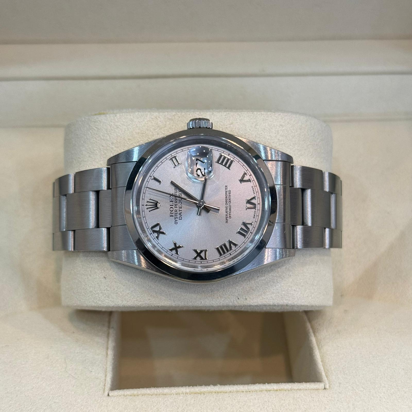 ROLEX DATEJUST 36mm STAINLESS STEEL (BOX & PAPERS) SILVER ROMAN NUMERAL DIAL - Image 3 of 6