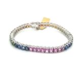 COLOURED SAPPHIRE TENNIS BRACELET in 18CT WHITE GOLD