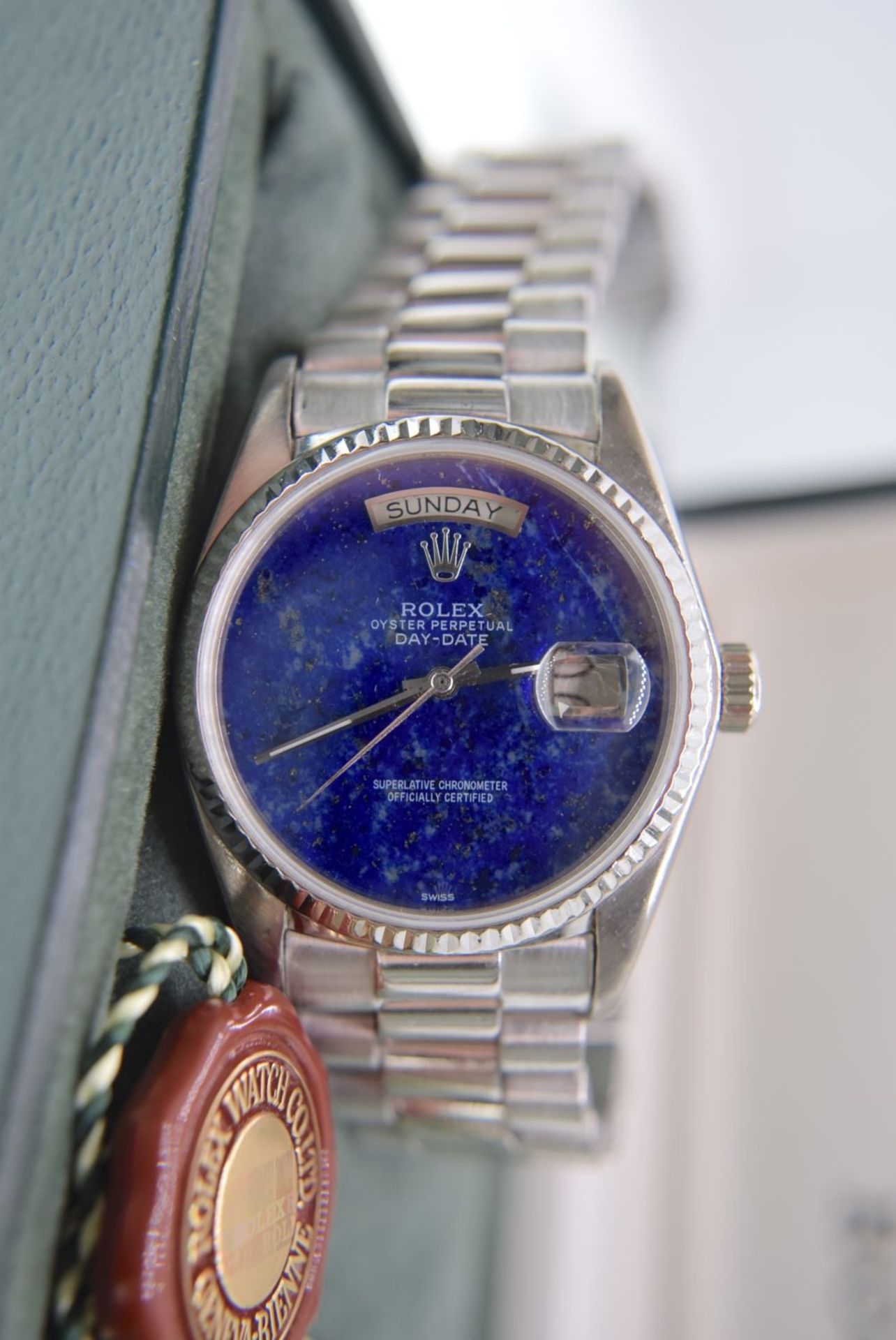 18K WHITE GOLD ROLEX DAY DATE REF. 18038 (36MM) LAPIZ LAZULI STONE DIAL - Image 9 of 10