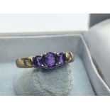 9ct GOLD AMETHYST & DIAMOND RING 