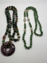 PRETTY 2 X MULTI-COLOURED STONE BEAD NECKALCES