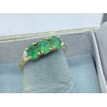 9ct GOLD ZAMBIAN EMERALD 3 STONE RING