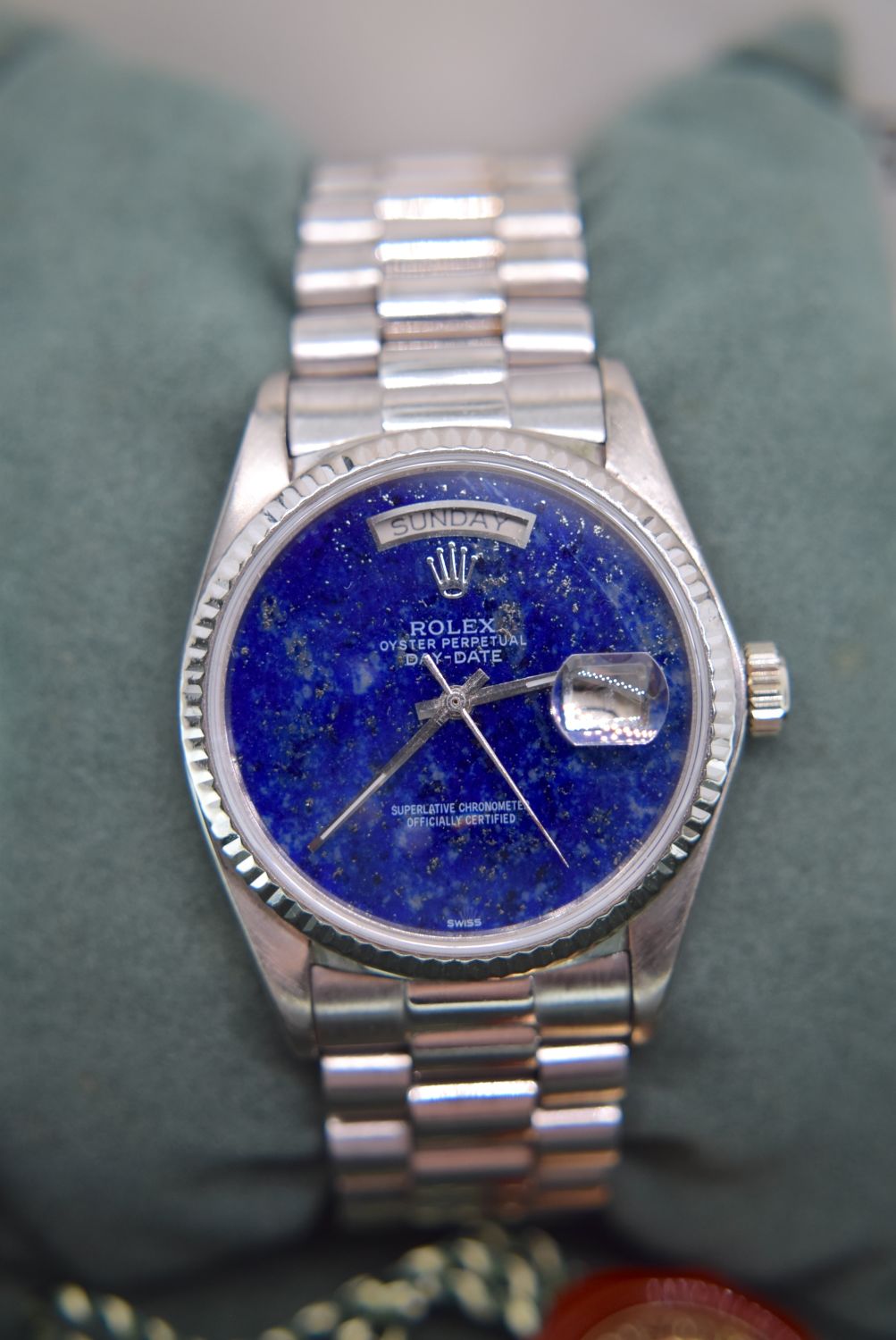 18K WHITE GOLD ROLEX DAY DATE REF. 18038 (36MM) LAPIZ LAZULI STONE DIAL