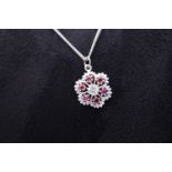 DIAMOND PENDANT / 9K WHITE GOLD SETTING & CHAIN