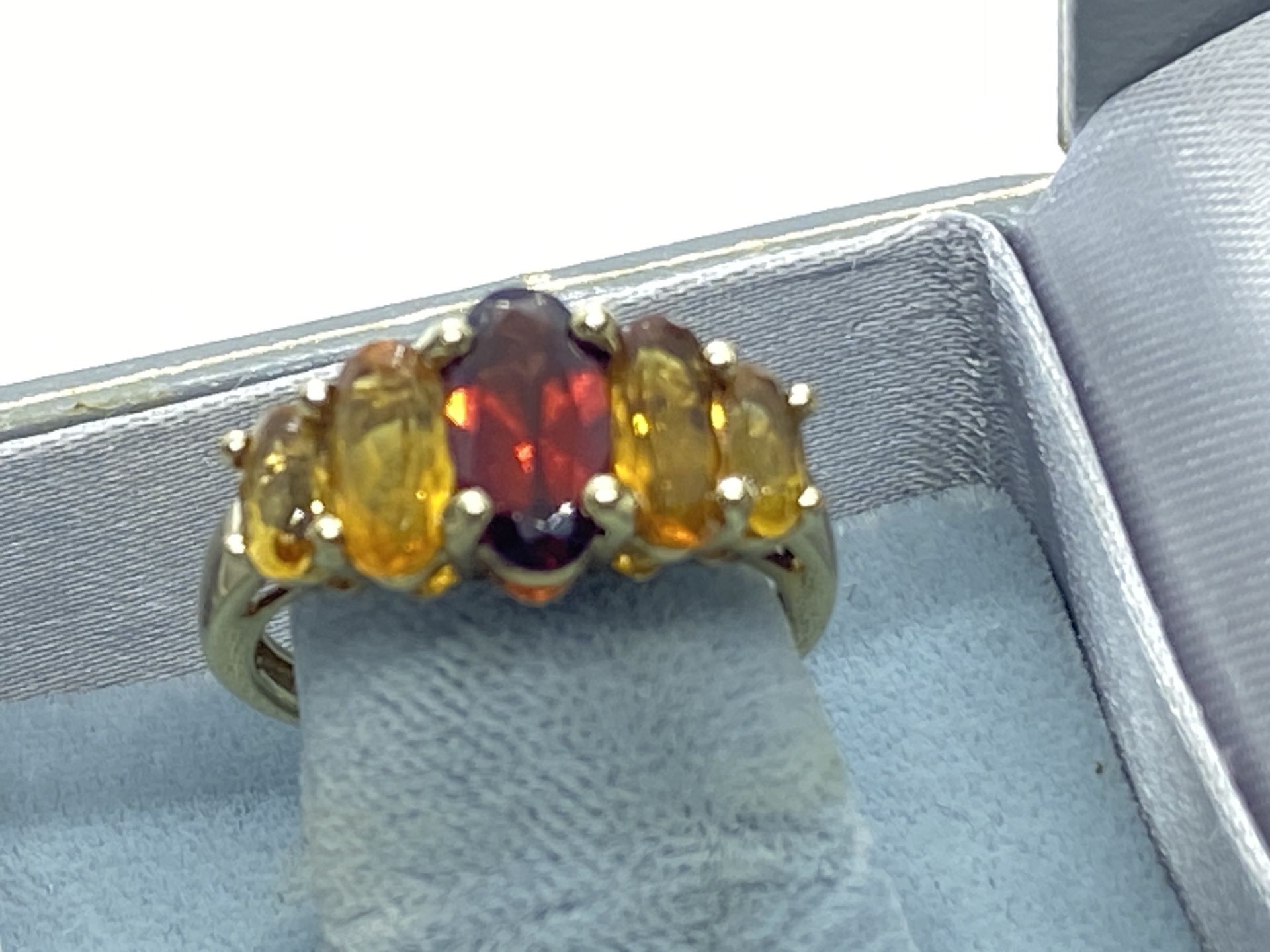 9ct GOLD GARNET CITRINE RING 