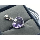 DESIGNER 18ct WHITE GOLD AMETHYST HEART SHAPED PENDANT 