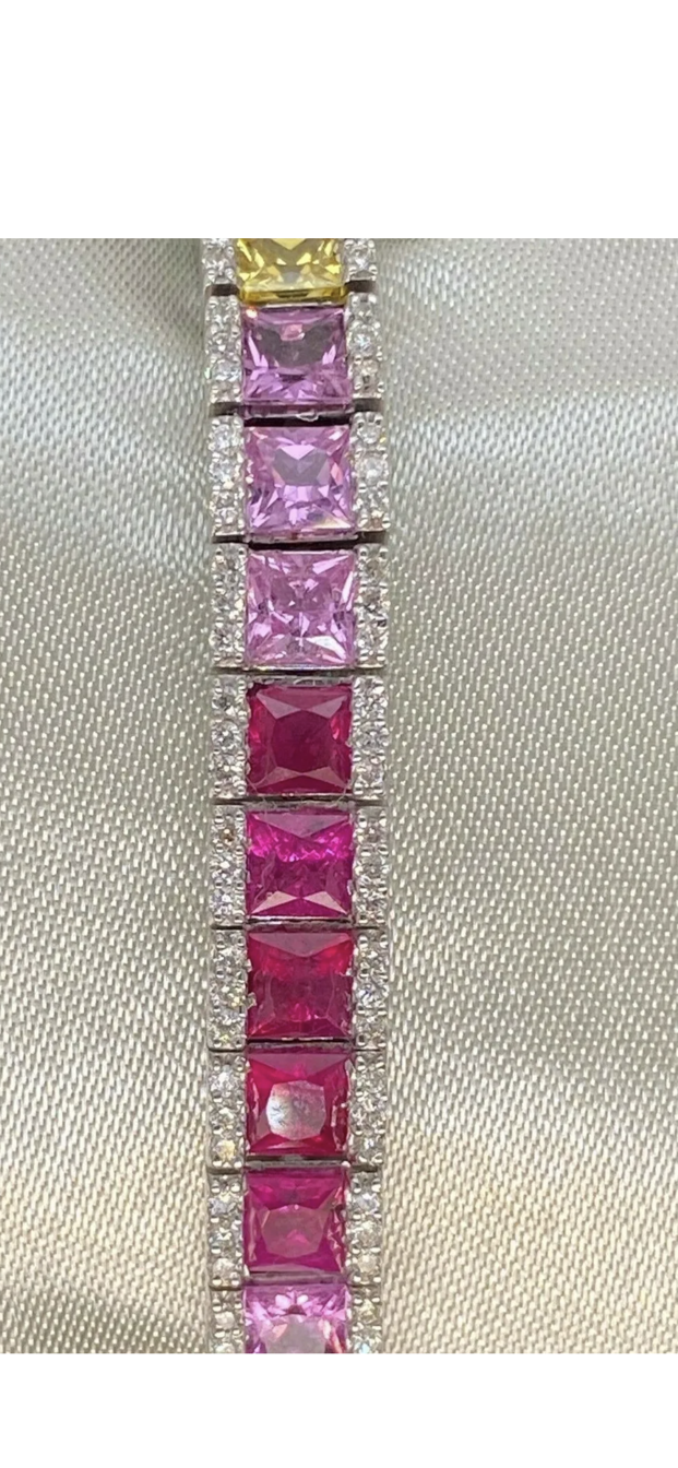 STUNNING 18.00ct RAINBOW MULTI COLOUR SAPPHIRE & DIAMOND TENNIS BRACELET - Bild 2 aus 3