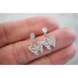 14K WHITE GOLD & DIAMOND 'BUTTERFLY' EARRINGS