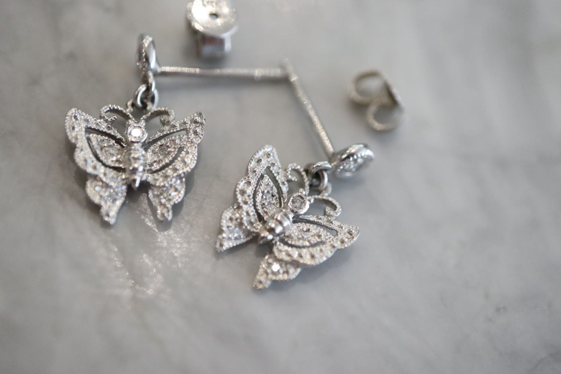 14K WHITE GOLD & DIAMOND 'BUTTERFLY' EARRINGS - Image 3 of 4