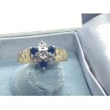 9ct GOLD SAPPHIRE & DIAMOND RING 