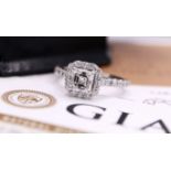 1.67CT ASSCHER DIAMOND HALO RING; *GIA* CERTIFIED VVS2 / G (950 PLATINUM)