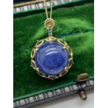 9ct GOLD STUNNING TANZANITE APPROX. 7.00ct AND BLUE DIAMOND PENDANT WITH CHAIN APPROX. LENGTH 16'