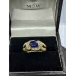 BLUE SAPPHIRE & DIAMOND RING STE IN YELLOW METAL TESTED AS AT LEAST 10ct GOLD