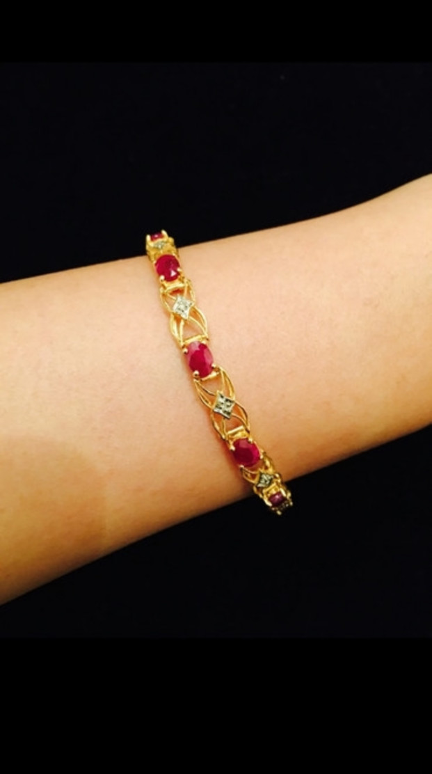 14ct YELLOW GOLD 5.00ct RUBY & DIAMOND TENNIS BRACELET - APPROX 7" LONG - Image 2 of 2