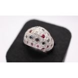 18K GOLD RING with RUBIES & DIAMONDS - UK SIZE: M