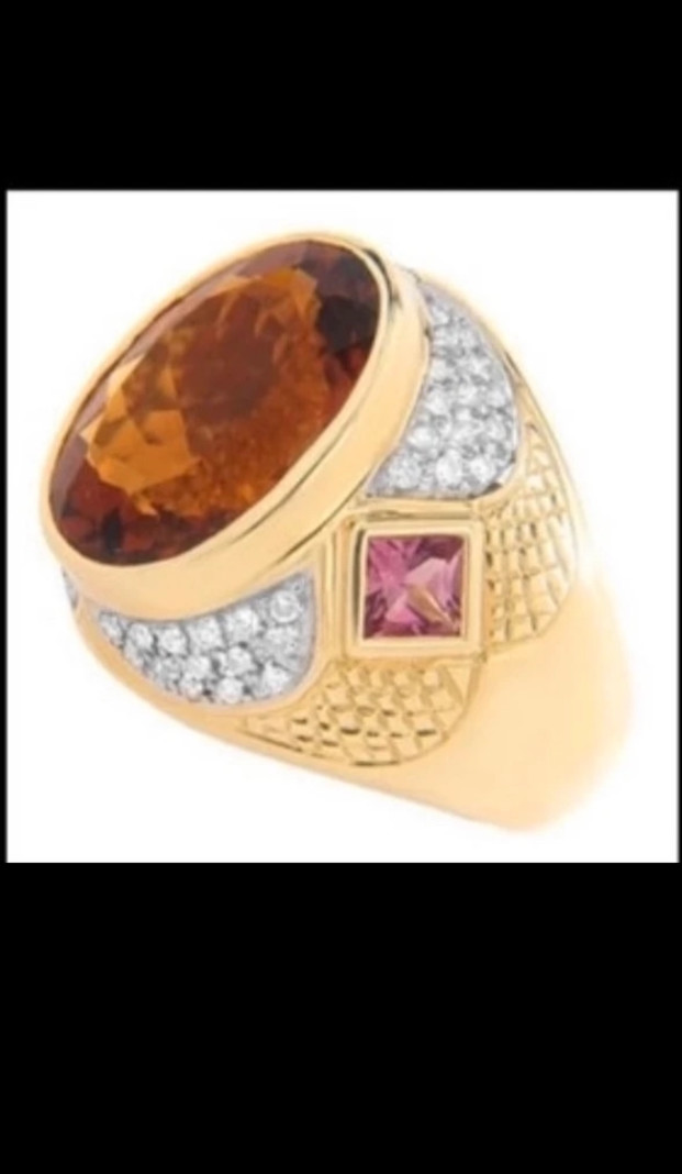IMPRESSIVE 14ct YELLOW GOLD RING SET WITH 10.00ct CITRINE & DIAMOND WITH PINK TOPAZ - £3000 INSURANC - Image 2 of 2