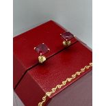 STUNNING ASSCHER CUT 3.00ct AAA RUBY EARRINGS SET IN YELLOW GOLD