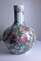 Large Chinese famille rose bottle neck vase