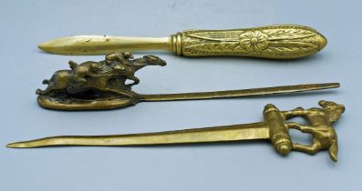 group of three antique brass letter openers