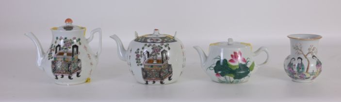 (4) Chinese Famille Rose Teapots & Water Drop